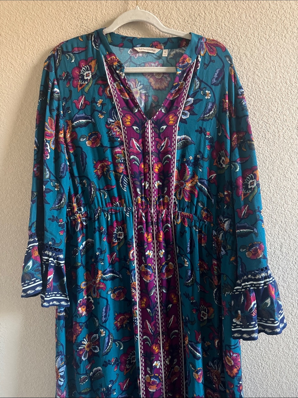 Soft Surroundings Allene Teal Floral Boho Maxi Dress Size Extra Large - Picture 4 of 10